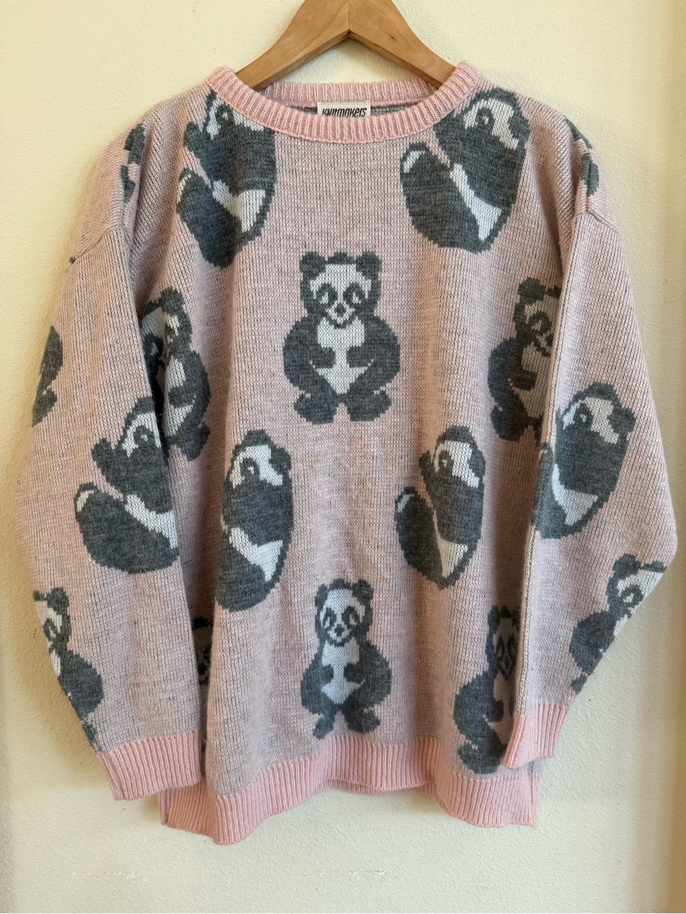 VTG 80s/90s Knitmakers All-Over Panda Knit Pullover Sweater Made in USA- Size XL